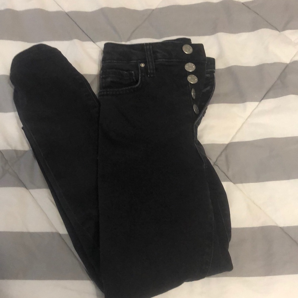 Girlfriend high ride button front jeans